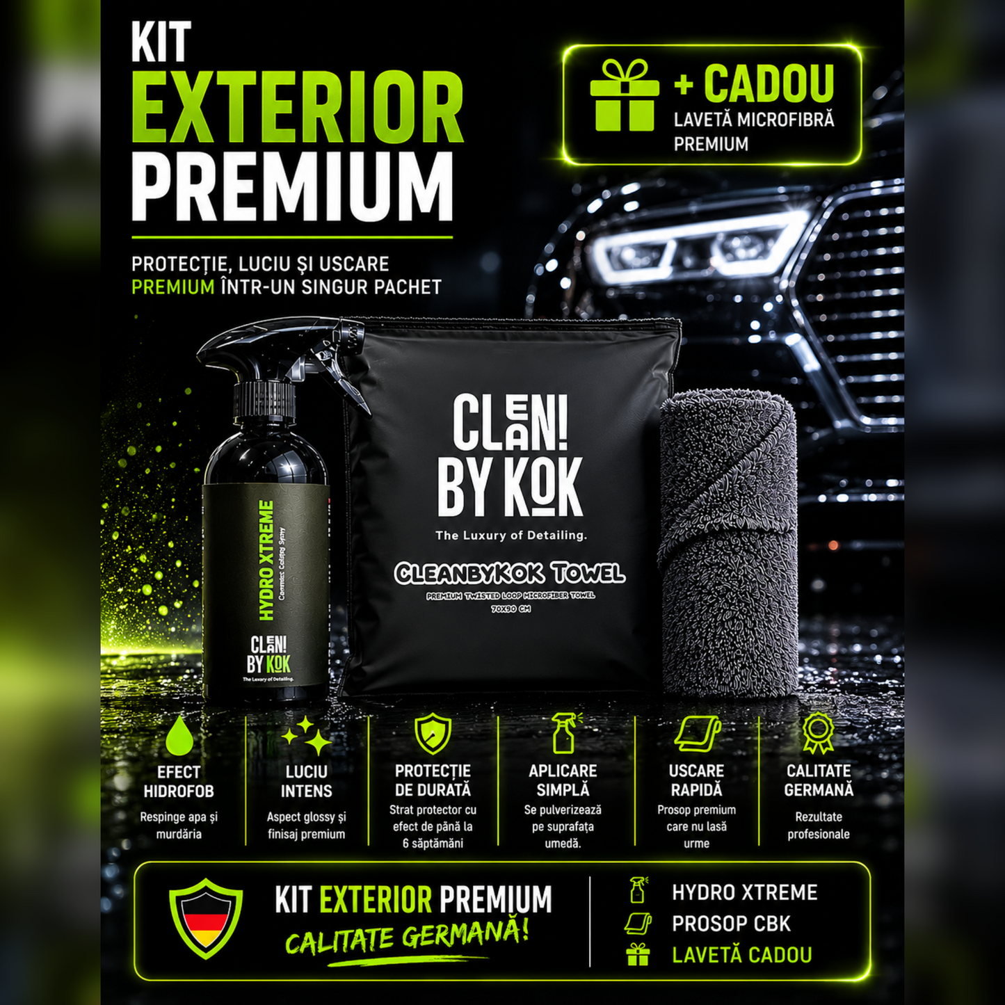 Kit Exterior Premium + Lavetă Microfibră CADOU | CLEANBYKOK